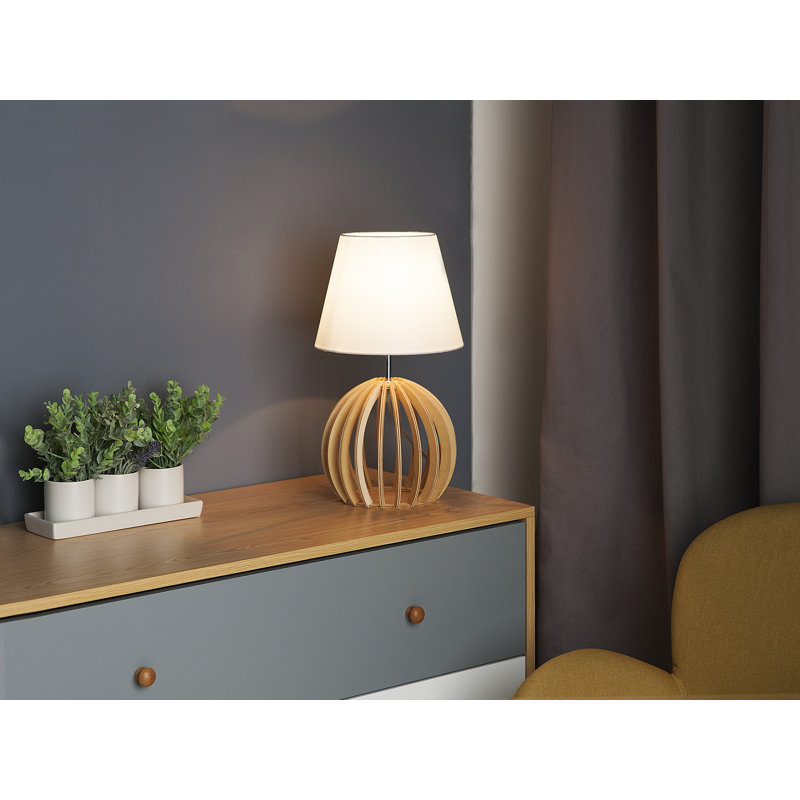 Etowah Wood Table Lamp, Brown/White