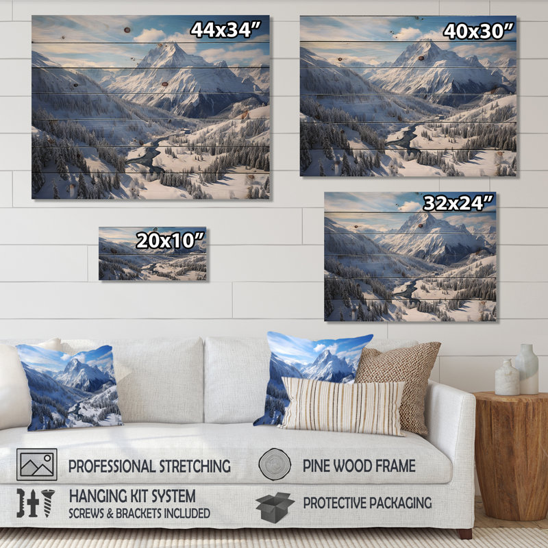 Pine Valley Winter Mountain Landscape V - Paysage d'hiver sur bois, H 24 po x l 32 po