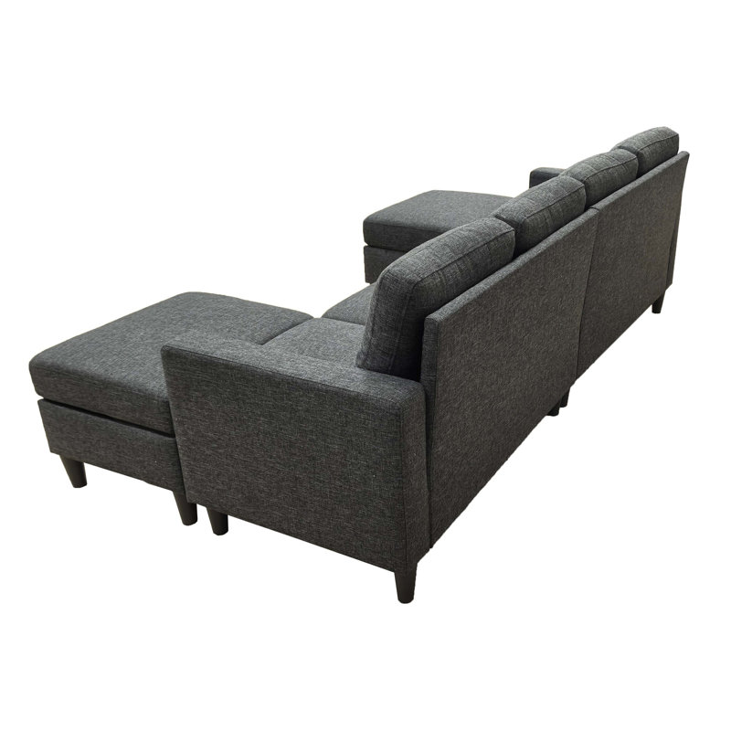 Linen Upholstered Modular Sectional with 2 Ottomans, Linen - Charcoal Black