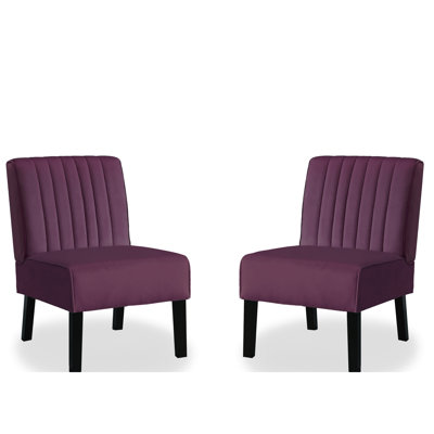 2 chaises d'appoint modernes Mid-Century, revêtement en velours, pieds en bois, mauve pour salon