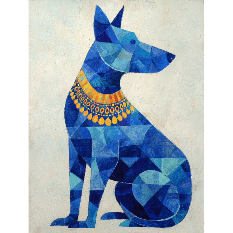 «Blue Geometric Dog», art mural sur toile tendue, H 24 po x l 16 po
