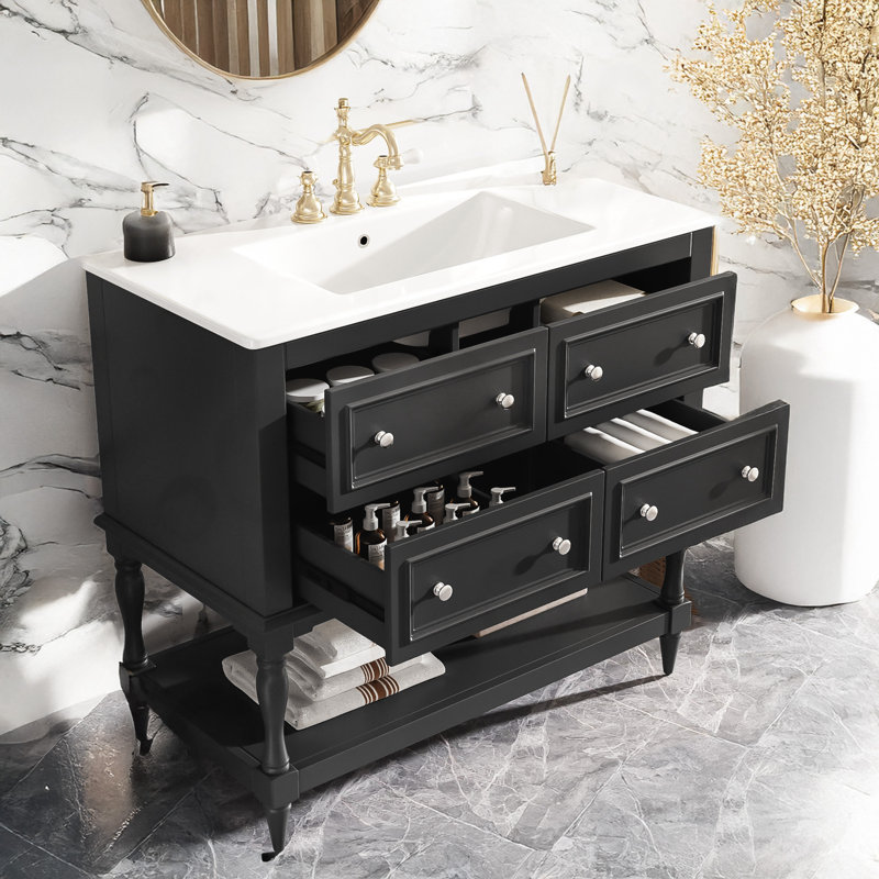 Freestanding Bathroom Vanity Set with 4 Drawers, Black