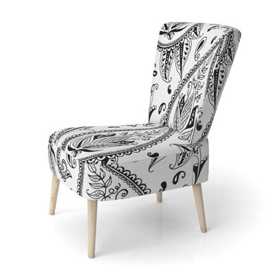 Chaise d'appoint décorative à motif cachemire en velours blanc à motif floral blanc