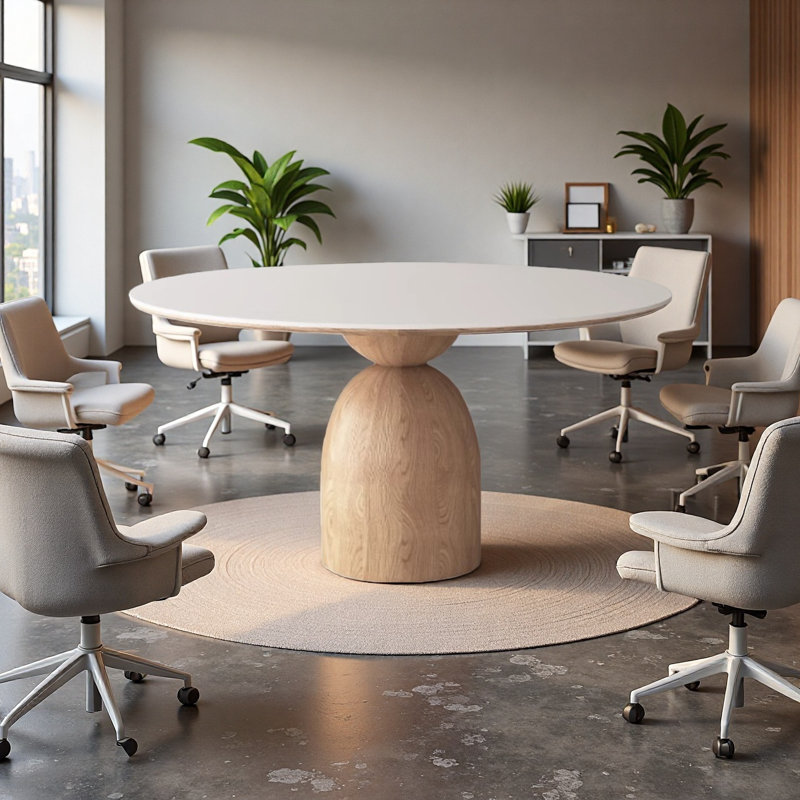 Plateau de table en pierre blanche de 51,18 pouces avec base en bois massif
