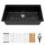 Évier de cuisine encastré à quartz 33 po x l 19 po avec comptoir en granite noir mat et accessoires-122909995-123017236
