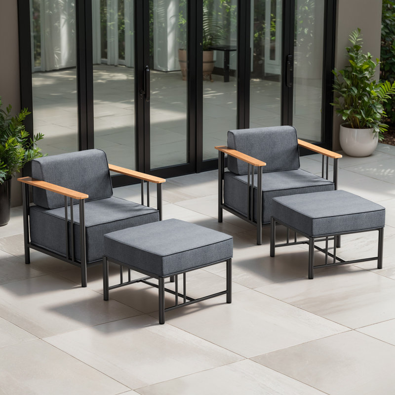 Chaises longues d'extérieur Coan, Coussin noir / structure noire