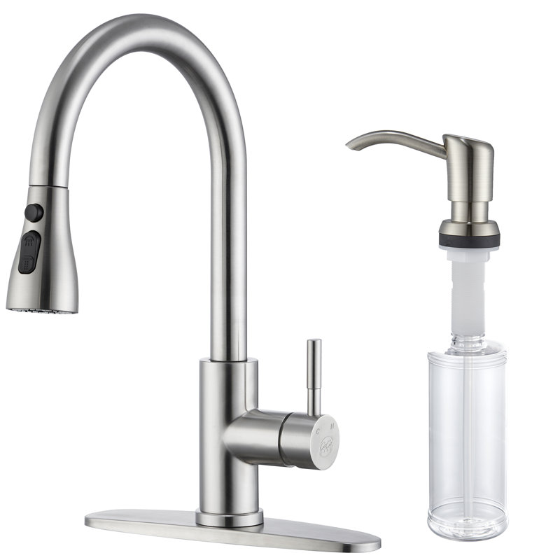 Single Handle Pull Down Sprayer Kitchen Faucet With Soap Dispenser Kitchen Sink Accessory Combo, Nickel