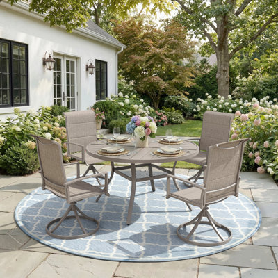 4-Person Round Patio Dining Set With 360° Swivel Padded Textilene Patio Chairs