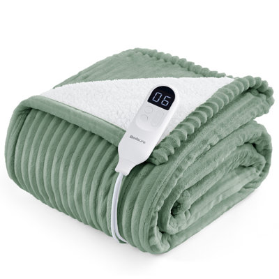 Couverture électrique, flanelle à nervures douces, chauffage avec 4 réglages de temps, 6 niveaux de chaleur, arrêt automatique avec minuterie de 3 heures, GentleSoft ™
