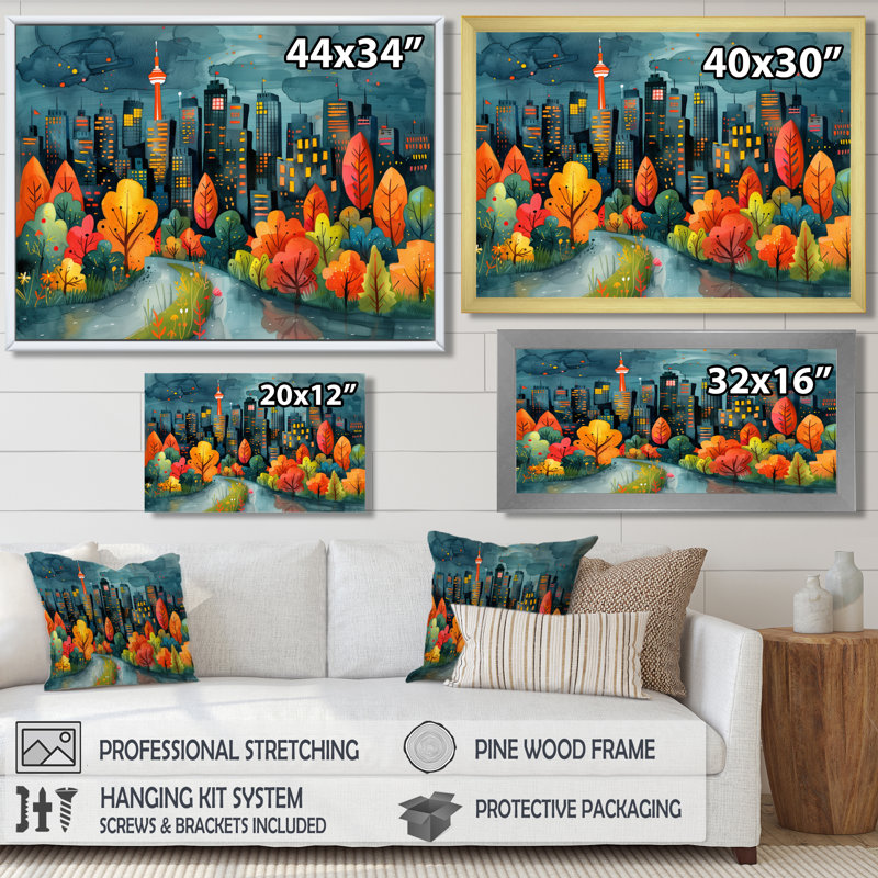 «Orange Orange Toronto Cityscape At Spring I - City Toronto», reproduction d'art murale, Cadre simple noir