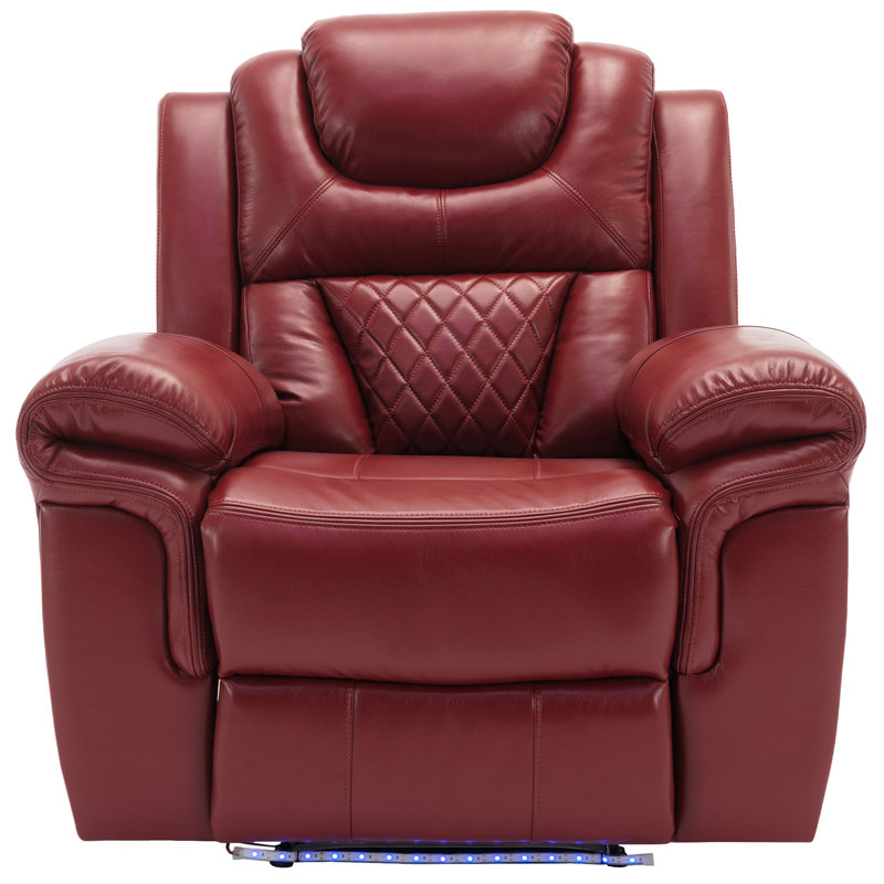 Fauteuil inclinable manuel avec bande lumineuse DEL, Simili cuir rouge vin