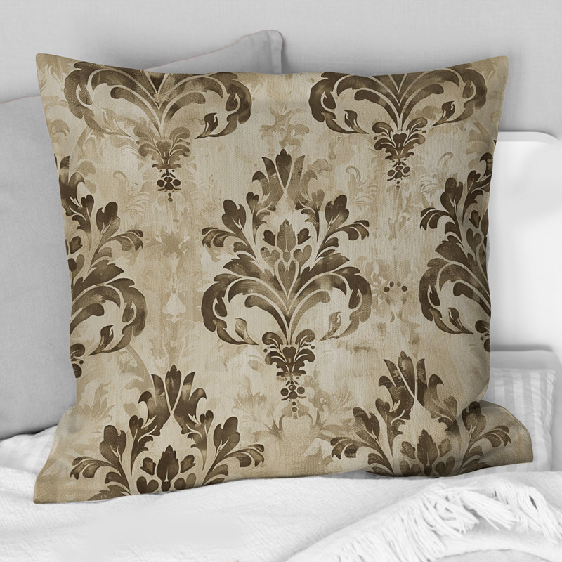 Coussin décoratif damassé Glam Patten I - Glam, H 16 po x l 16 po, Brun