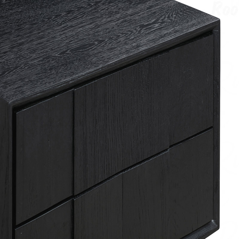 Black Brushed Oak & Bronze 2-Drawer Nightstand