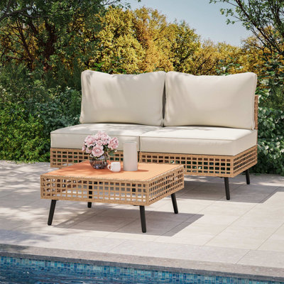 Ensemble de canapé modulaire d'extérieur sans accoudoirs pour 2 personnes avec table basse