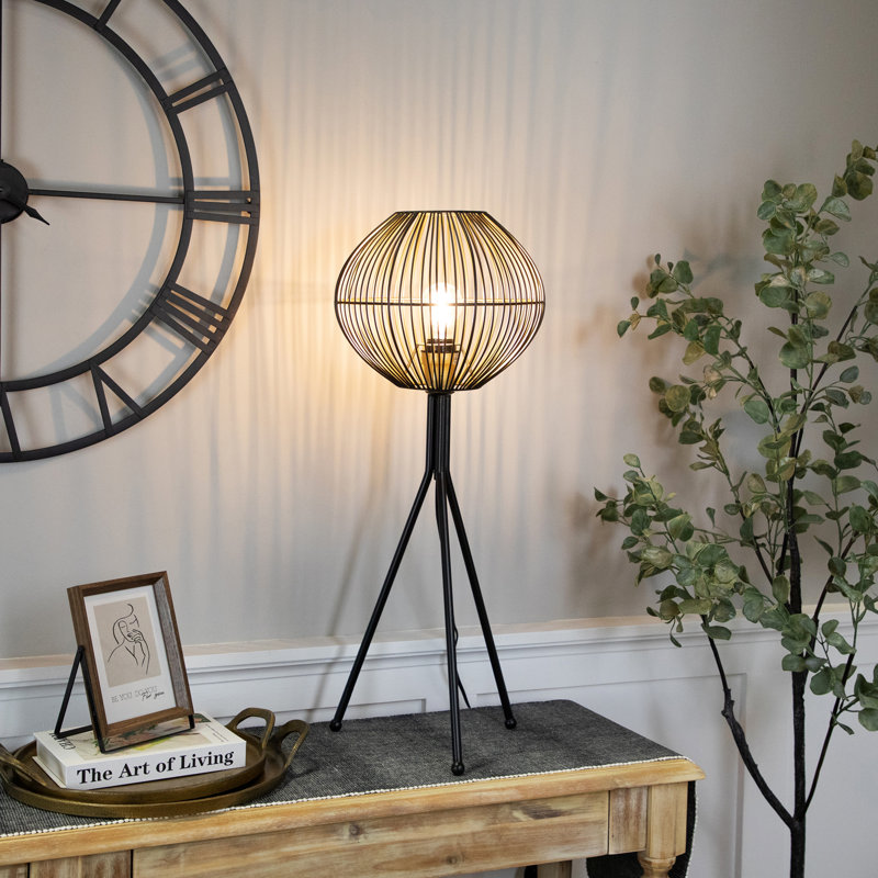 Iron Table Lamp With Wire Shade - 29.75" - Black