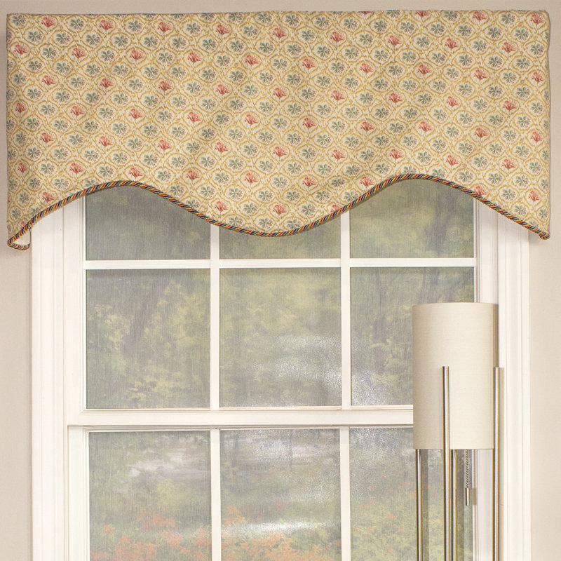 Floral Diamond Pattern Cotton Window Valance with Cord Trim