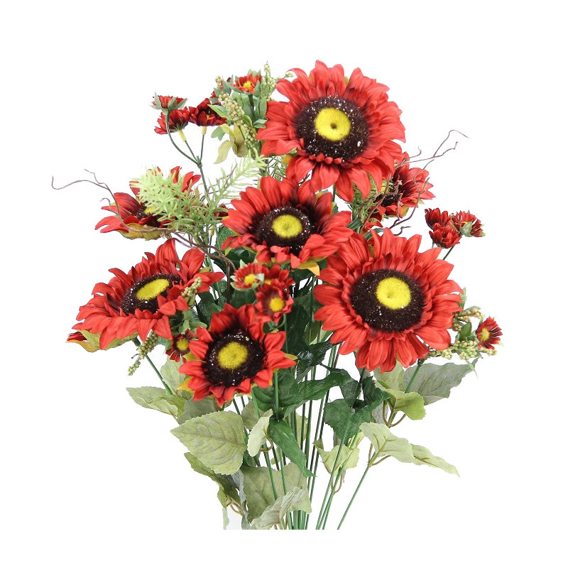 11 tournesols artificiels, Rouge brique, H 25,5 po x l 13 po x P 7 po