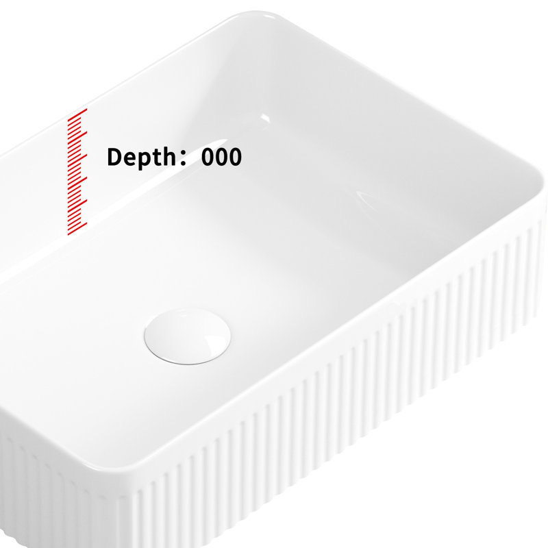 Lavabo vasque de salle de bain - Céramique blanche rectangulaire, bol profond, minimisant les éclaboussures, drain efficace, profondeur 19,19 po, poids 23,9 lb