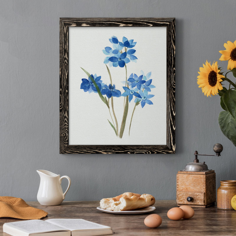 Toile encadrée «Blue Blossom Botanical I-Premium» - prête à être accrochée, Noir, H 44 po x l 31 po x P 1 po