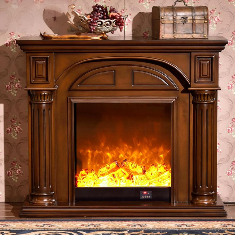 47.24" Brown Retro Solid Wood Electric Fireplace, Brown