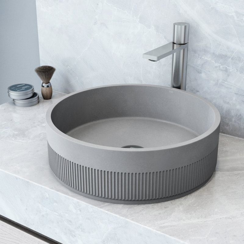 Cypress 16" L x 16" W x 5" H Round Concrete Vessel Bathroom Sink with 12" H Faucet