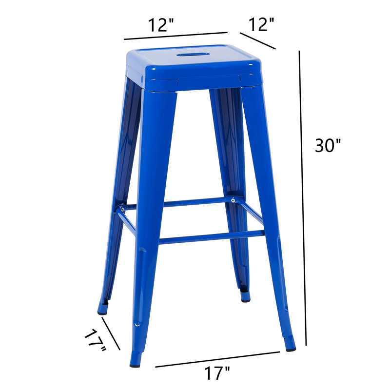Ensemble de 2 tabourets de bar en métal bleu sans dossier, hauteur comptoir 76 cm, détachables, grande capacité de charge, structure stable, pour salle à manger - design gain de place, métal de qualité, cuisine.