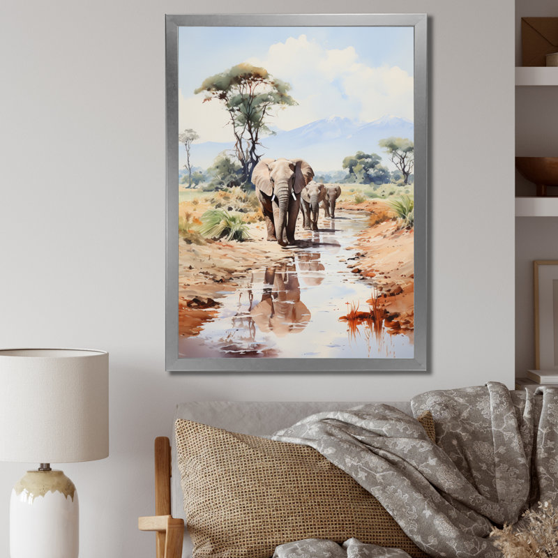 Faune éléphant majestueux II, H 20 po x l 12 po x P 1 po, Cadre simple argenté