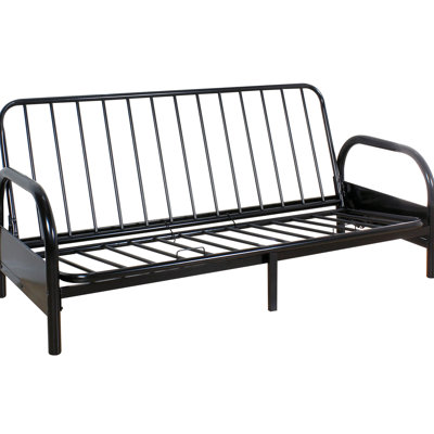 Structure de futon noir moderne avec support de dossier contemporain et réglable en métal