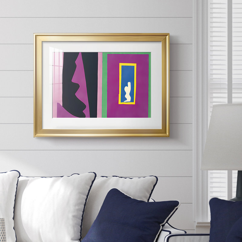 Composition abstraite de papier découpé - Henri Matisse - reproduction encadrée avec passe-partout et verre - c. 1950, Doré