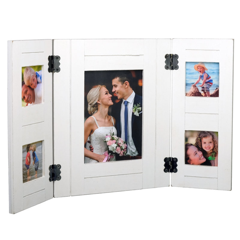 White Wood Beveled Picture Frame with Mat