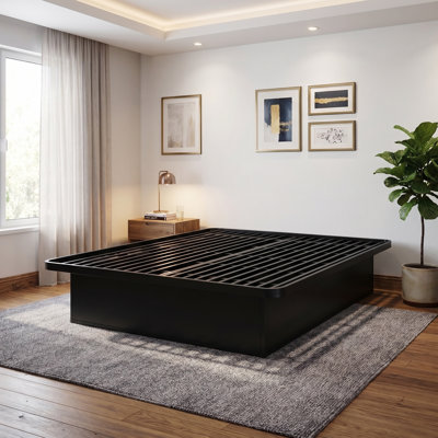 Structure de lit plateforme en métal lourd 16 po de qualité supérieure avec supports en métal pour une durabilité maximale en noir