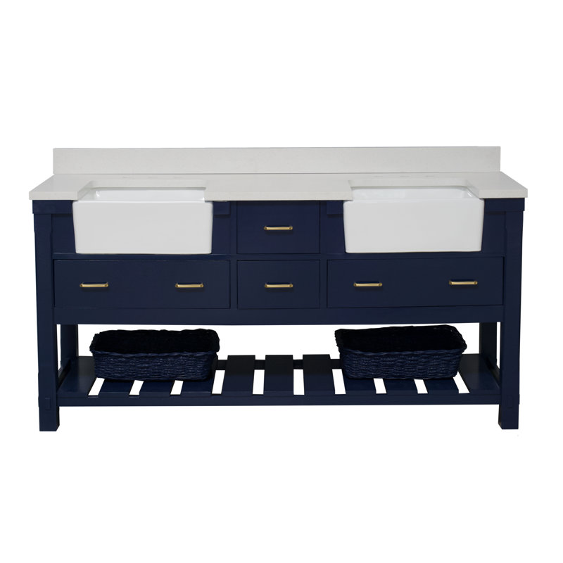Hitton 72'' Double Bathroom Vanity with Top, Royal Blue, Quartz