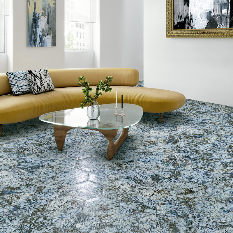 Inedita Hex 10" x  11" Porcelain Patterned Wall & Floor Tile, Blue