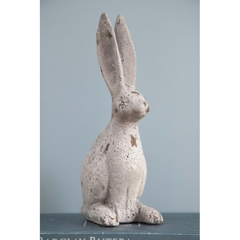 5.3X4.5X12.8" Weathered Cement Cream Rabbit Statue