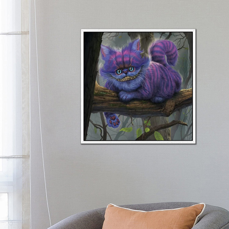 Cheshire Cat by Vincent Hie - Print on Canvas, White Framed, 66.04 cm H x 66.04 cm W