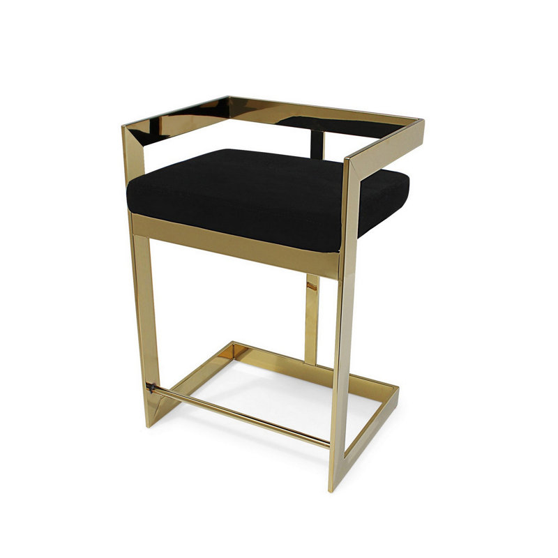 Tabouret Adalinna, Noir, Tabouret de bar (siège d'une hauteur de 30 po), Or