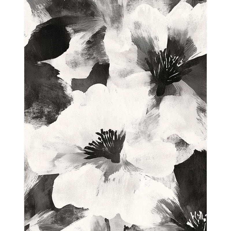 Papier peint floral noir et blanc | Murale moderne et monochrome | Rouleau pelez et collez