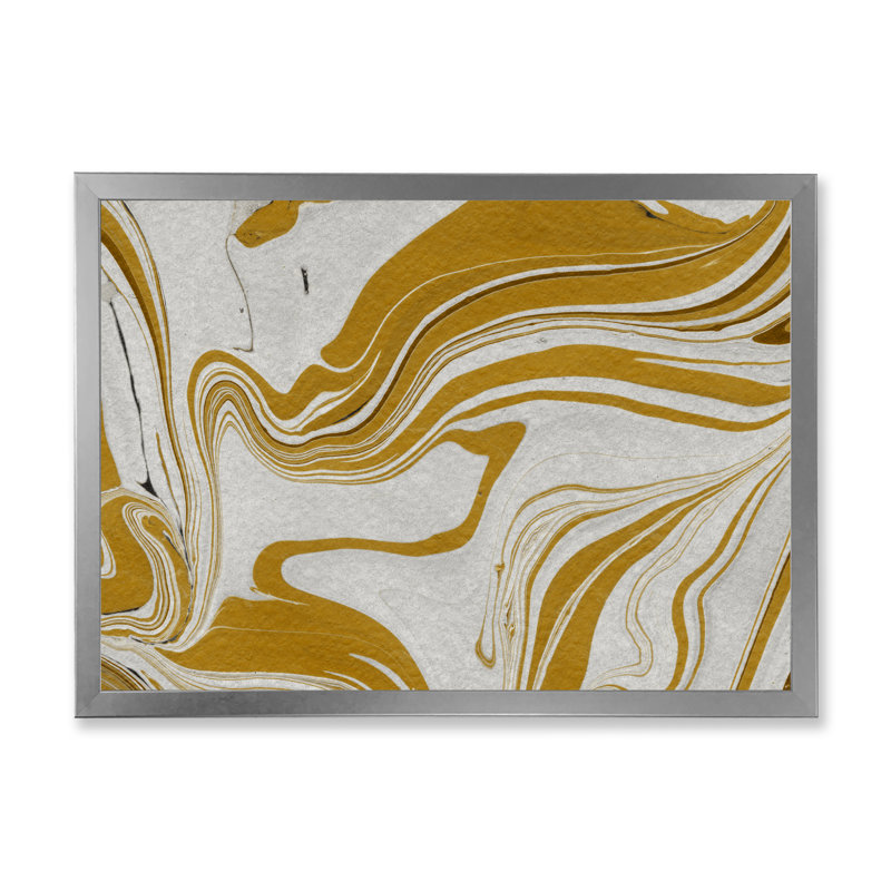 Or et gris marbré, impression sur toile flottante, Cadre photo argenté, H 24 po x l 36 po x P 1 po