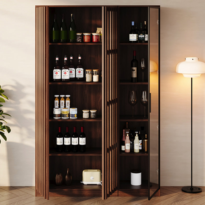 55.12" Retro Light Luxury Walnut Color Wine Cabinet & Display Cabinet Combination, Tempered Glass Door