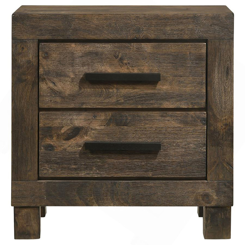 Table de chevet 2 tiroirs rustique brun doré