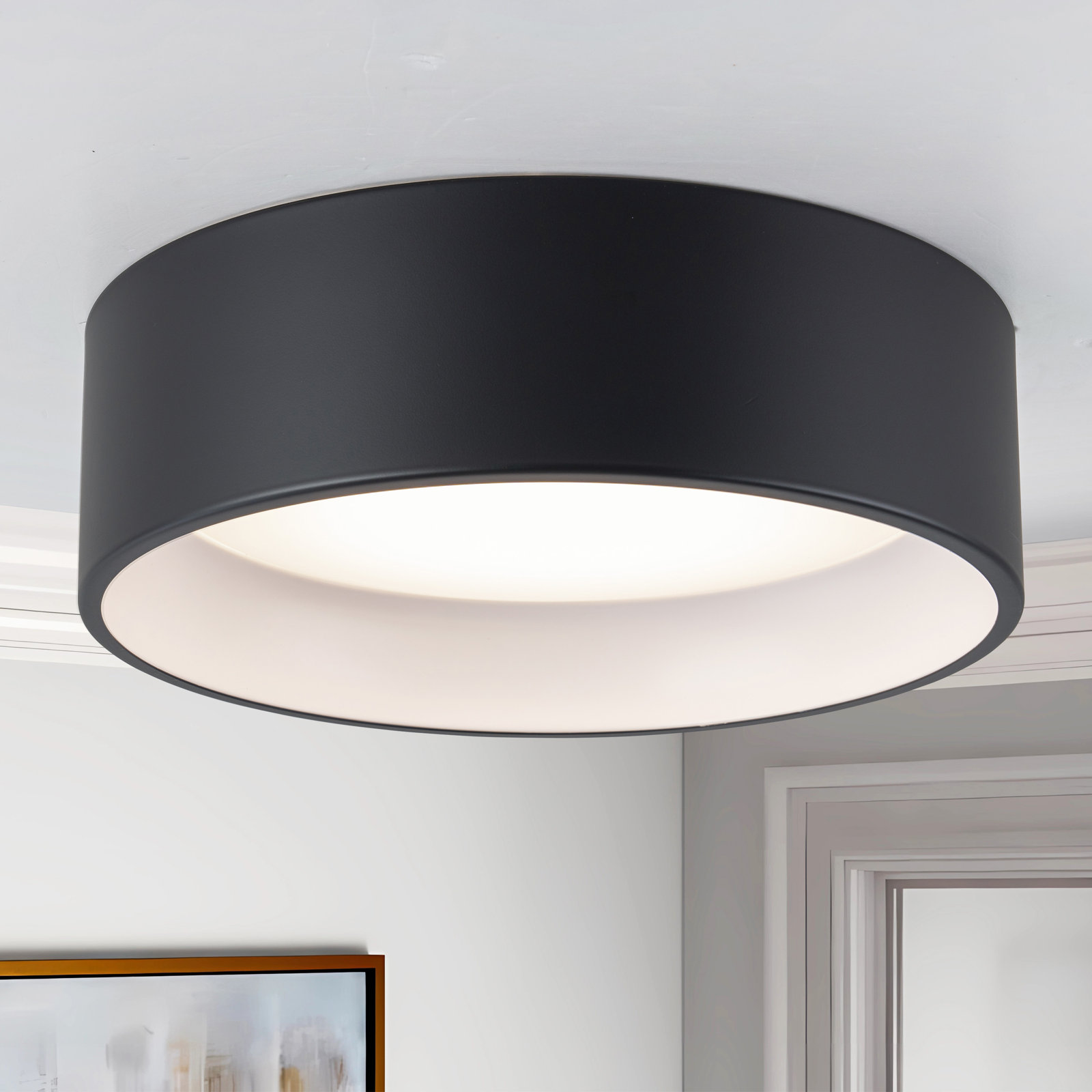 Bodine Dimmable Integrated LED Drum Flush Mount, 3.75" H x 13" W x 13" D, White