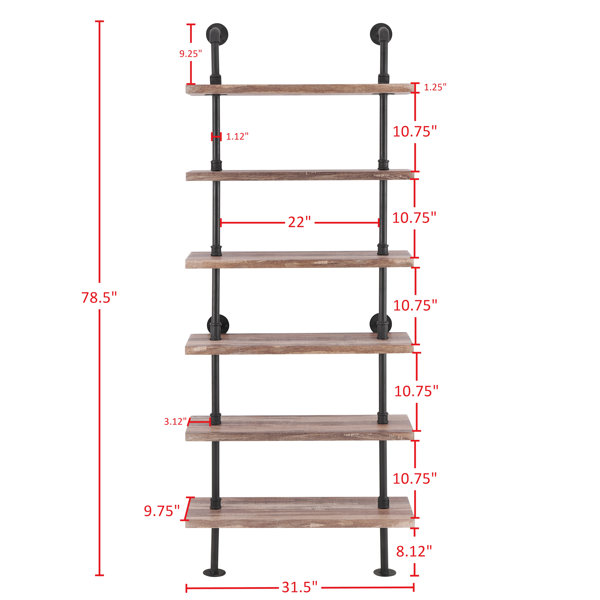 Charter 78.5'' H x 31.5'' W Iron Ladder Bookcase Charter Iron Pipe Wall Mount Ladder Bookcase
