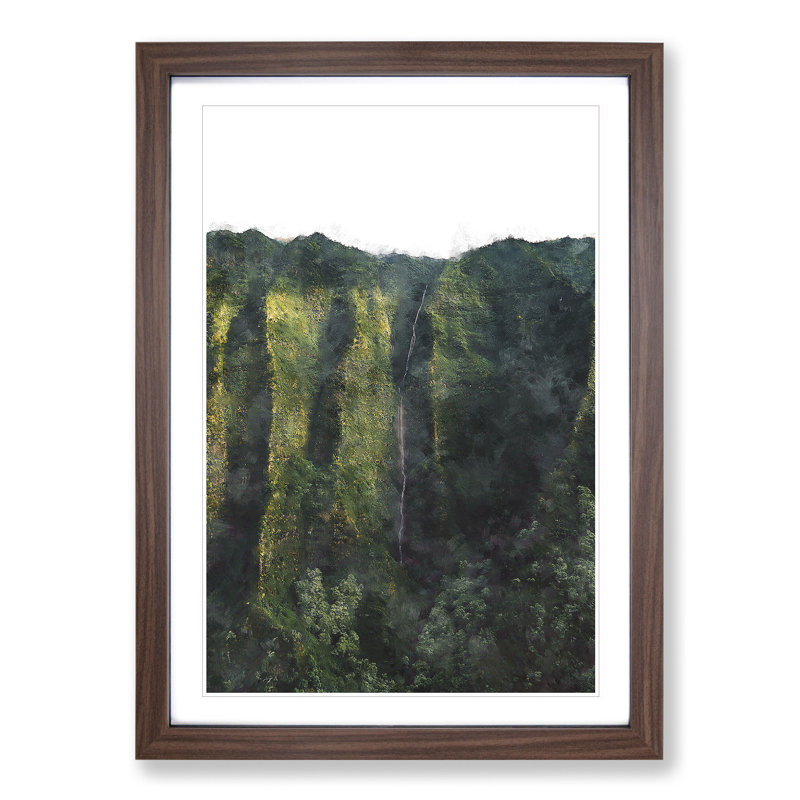 Kauai Waterfall in Hawaii - Picture Frame Painting, Walnut Framed, 48cm H x 36cm W x 2cm D