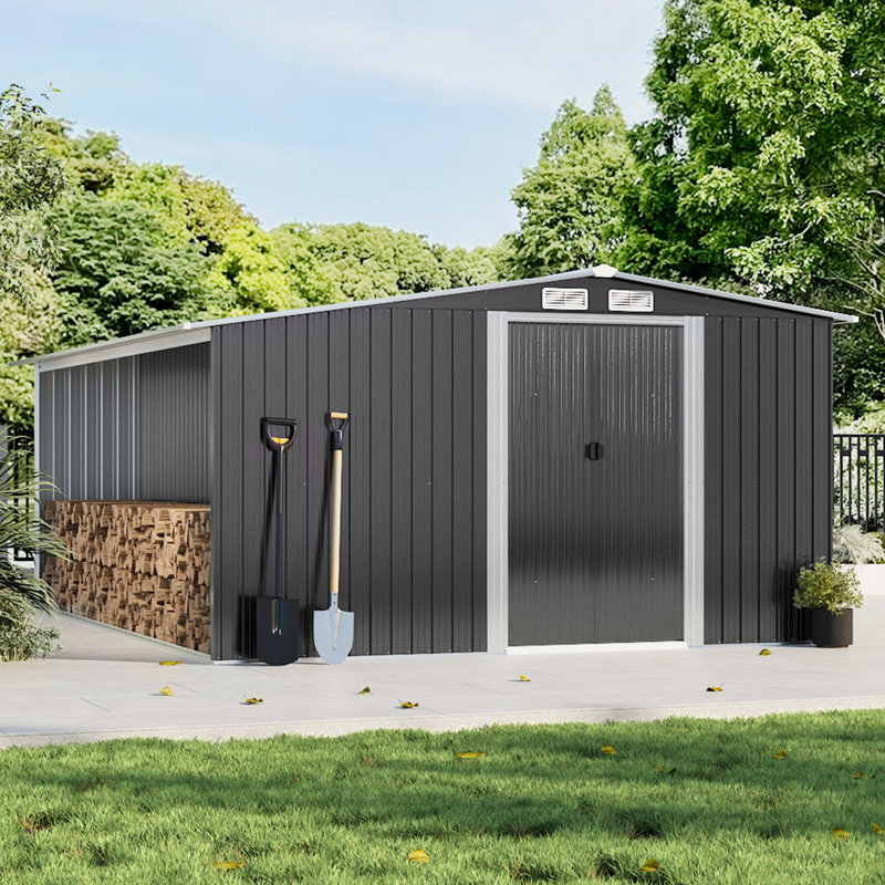 Garden Metal Storage Shed with Log Storage