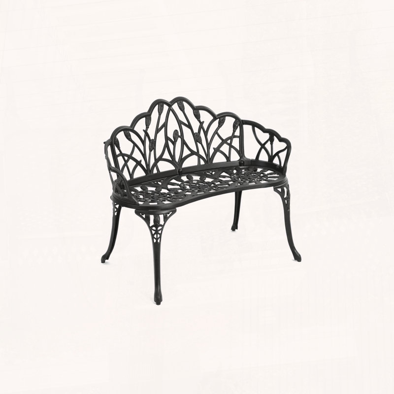 Cast Aluminum Outdoor Bench with Butterfly Pattern, Black