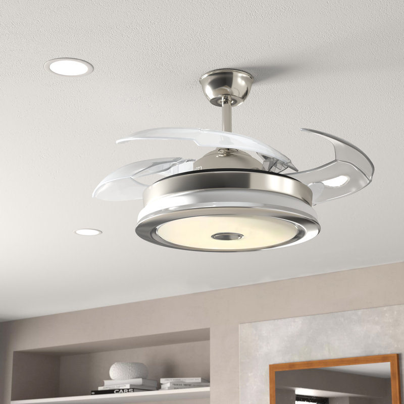 Ellman 36'' Bluetooth Ceiling Fan with LED Lights and Music Player, Chrome with White Blades