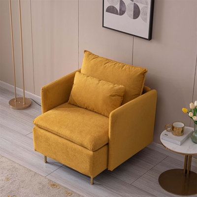 Fauteuil d'appoint moderne en tissu, canapé-lit simple rembourré, lin de coton jaune - 30,7 po