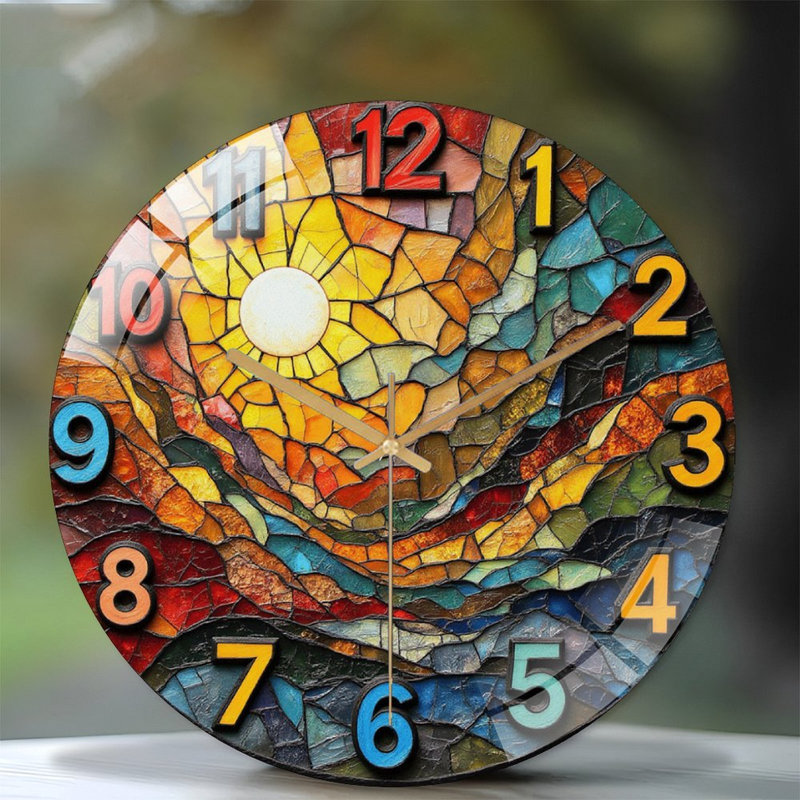Horloge murale colorée en verre coloré 12 po