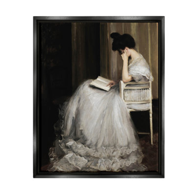 Woman in Gown Reading Portrait Black Framed Floater Canvas Wall Art by Lettered and Lined