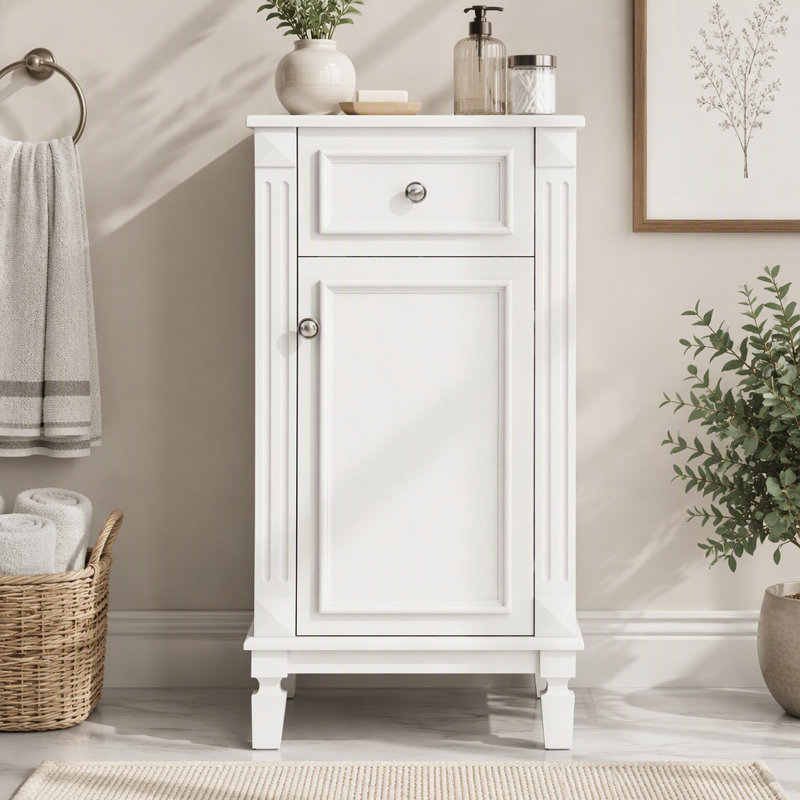 Meuble-lavabo de style français de 45,7 cm (18 pouces) avec porte à fermeture en douceur, White, Argent